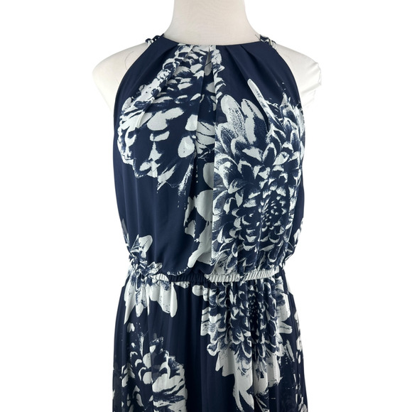 Lane Bryant Chiffon Overlay Pleated Maxi Halter Dress Navy Floral Plus Size 18 - Picture 4 of 15